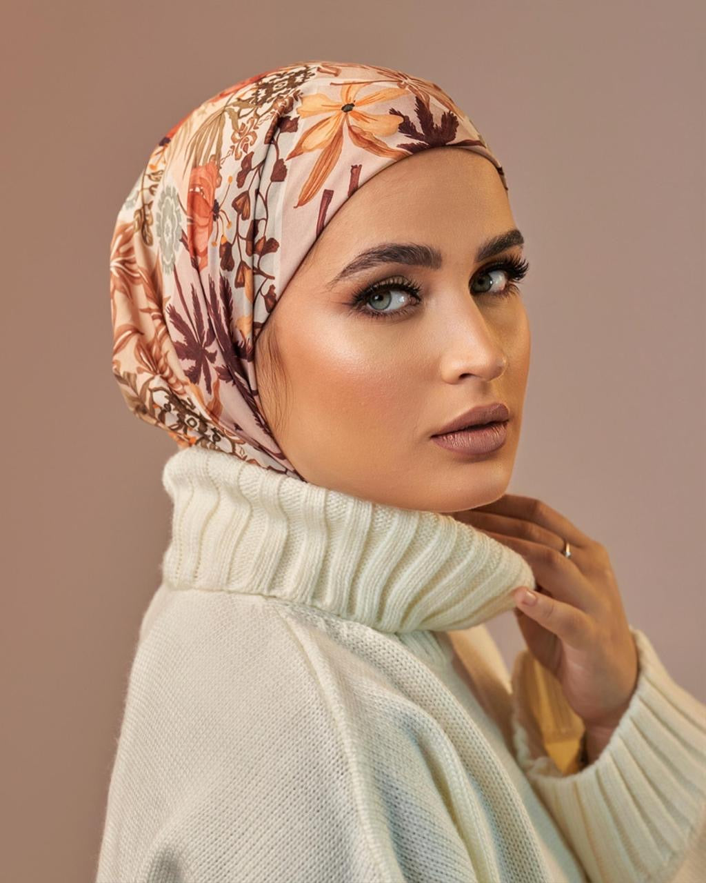 Turban with tie - Orange Green brown