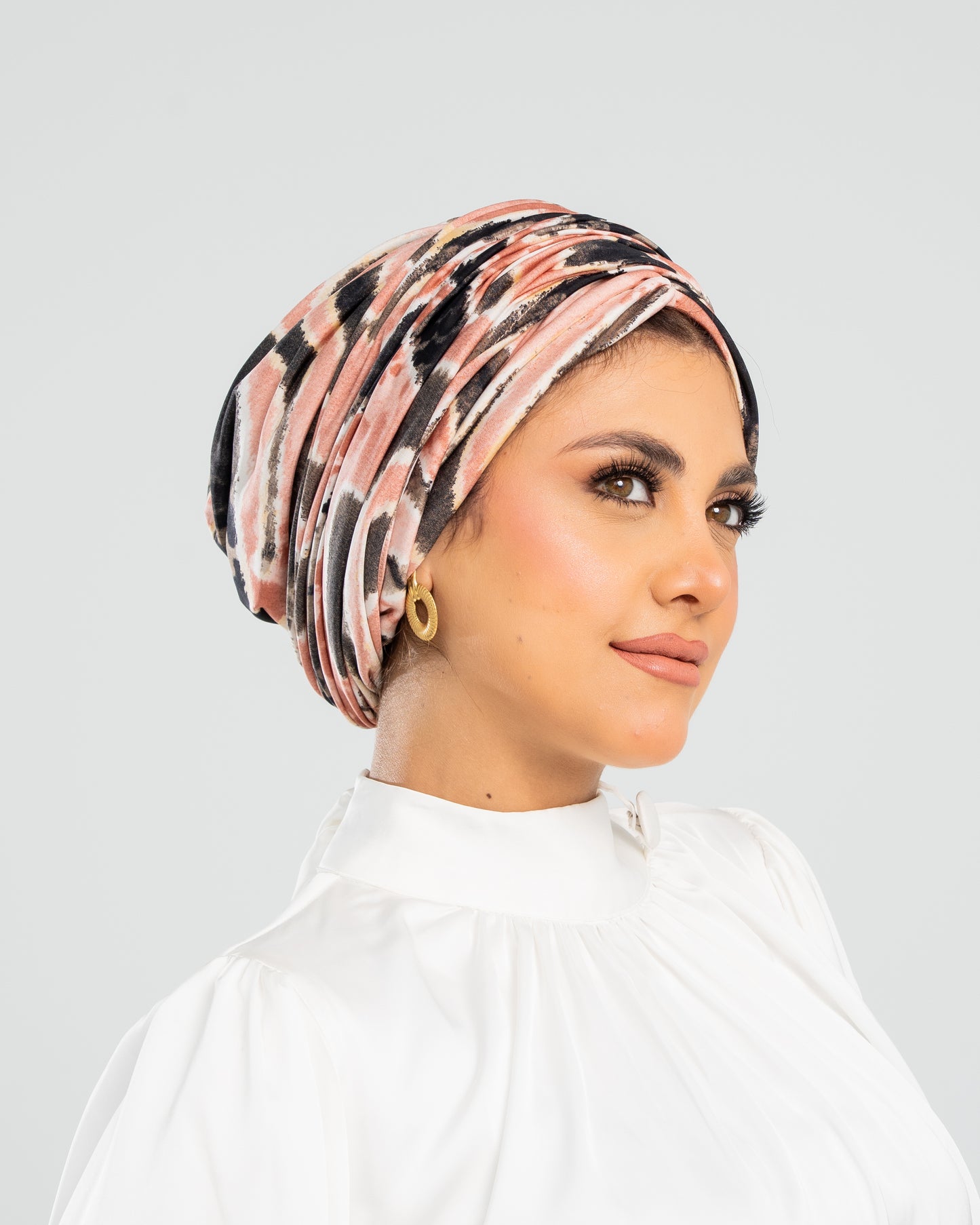 Turban with Bandana Peach Black Beige