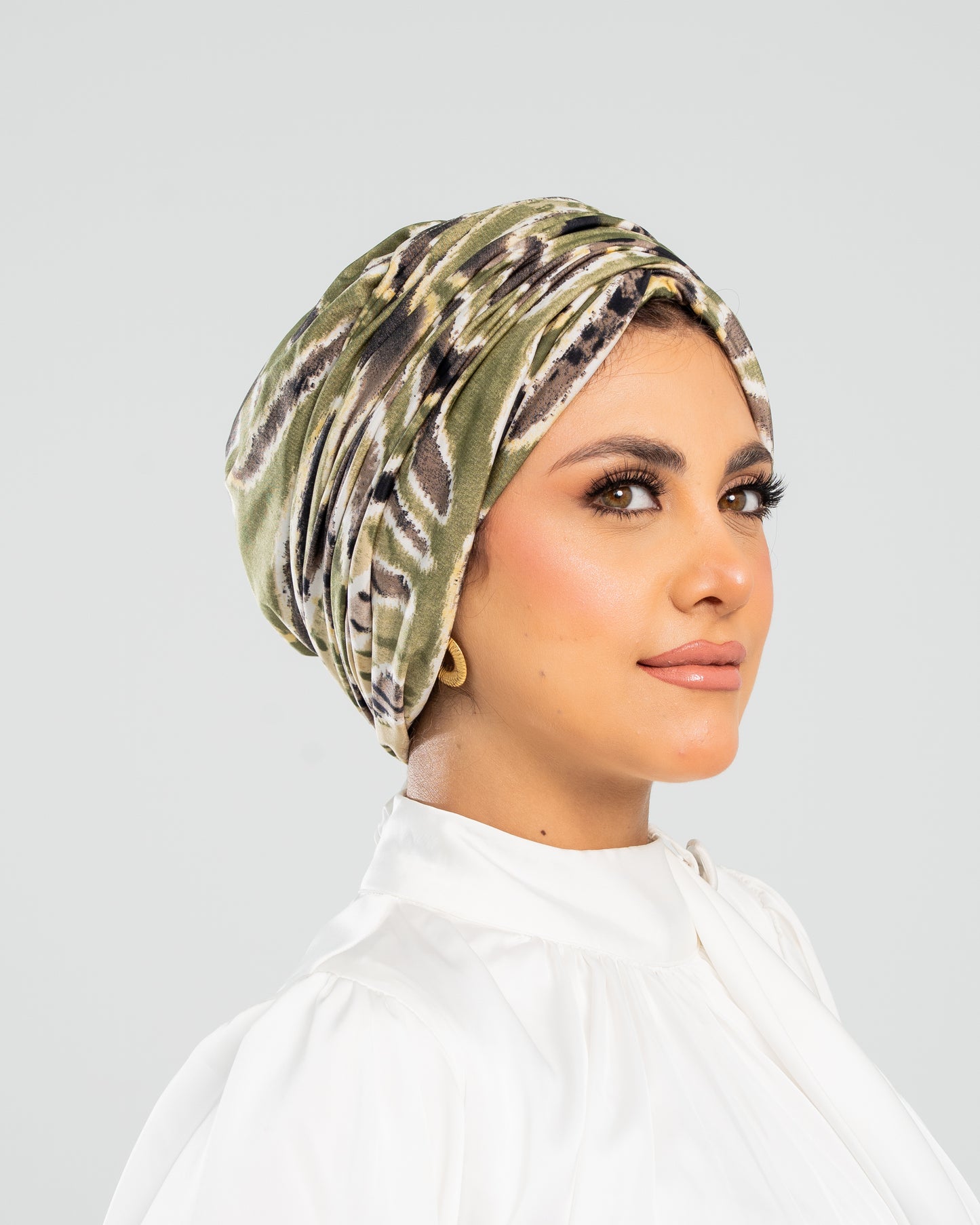 Turban with Bandana Olive Green Beige Black