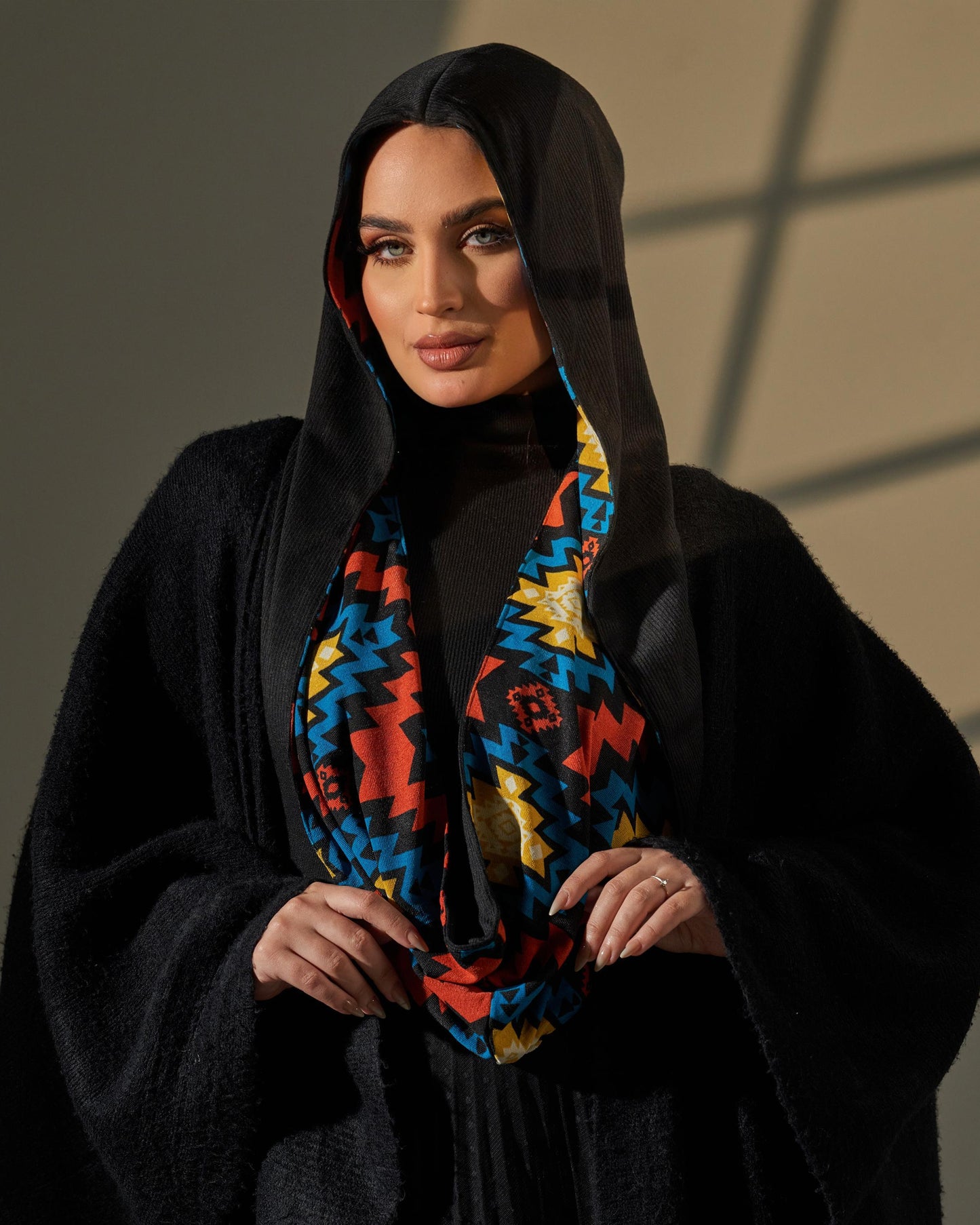 Shawl - Double Face - Black Yellow Blue Red