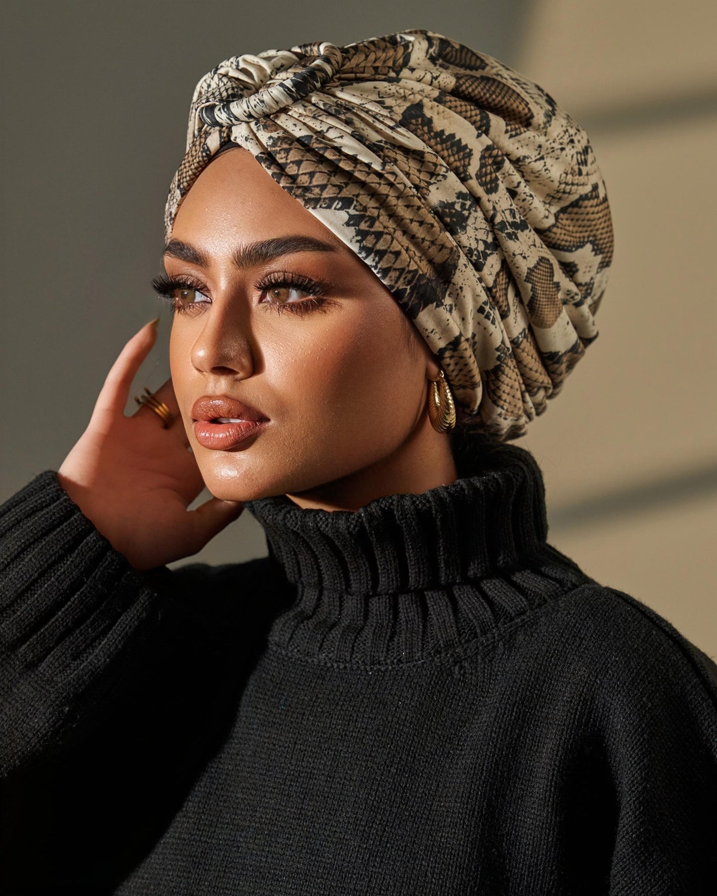 Turban Snake Print- Beige Black Brown