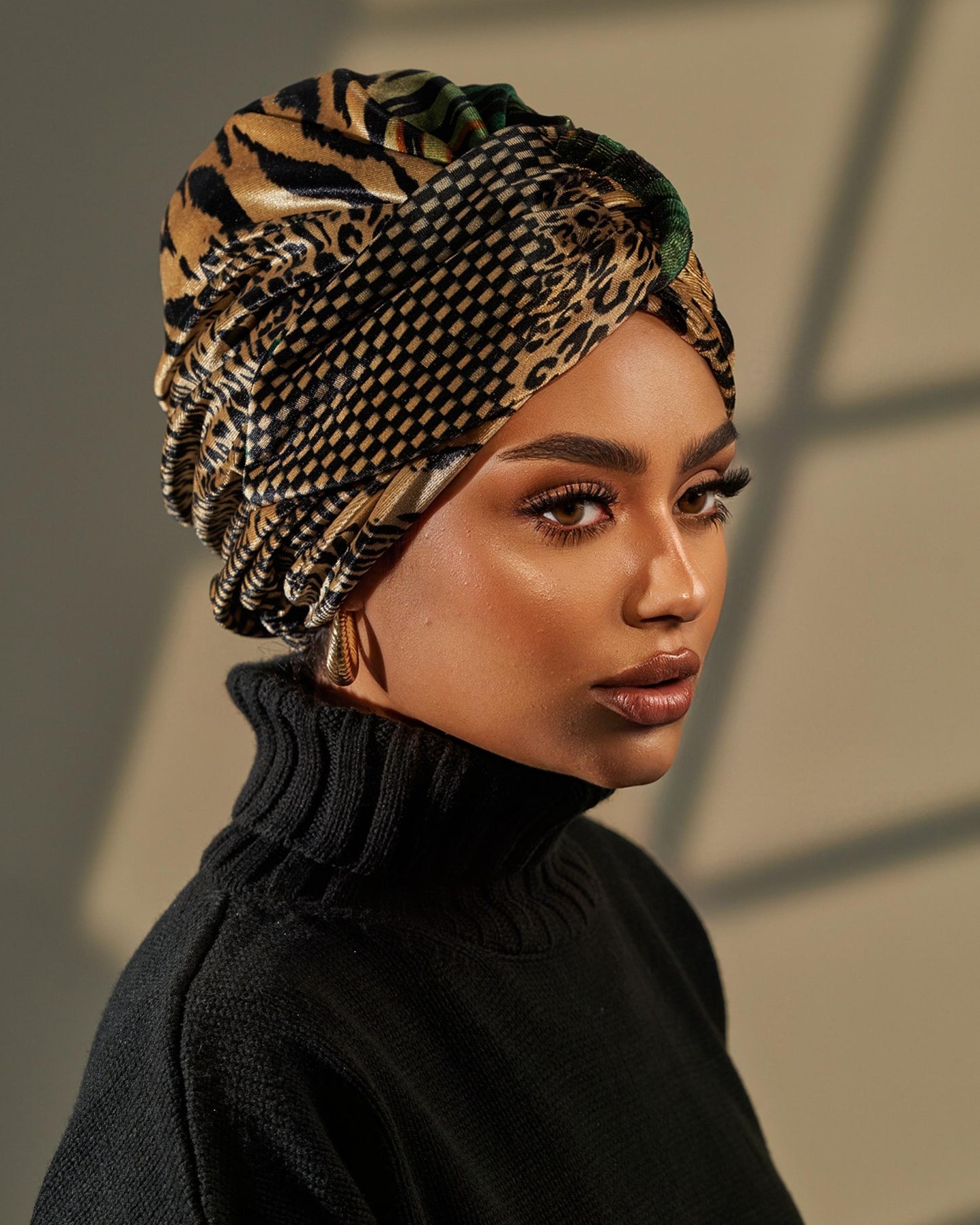 Turban Velvet- Gold Black Green