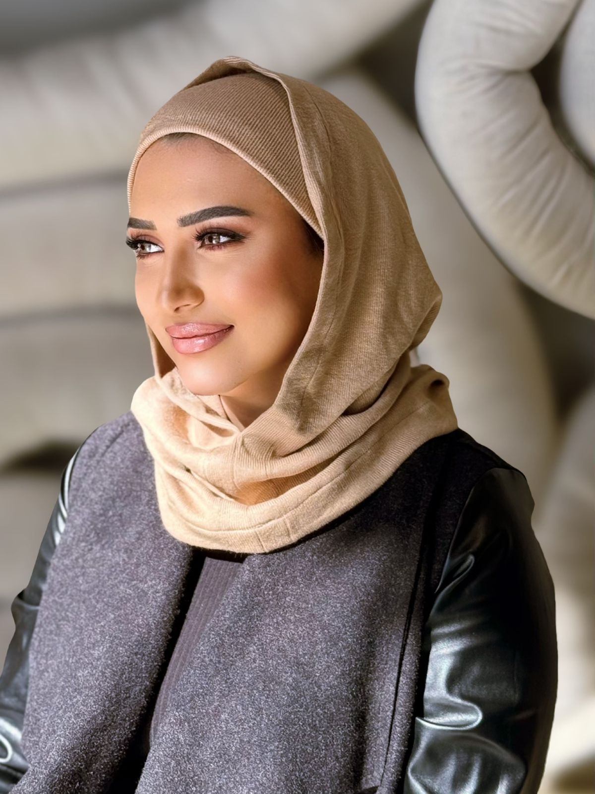 Wool - Two pieces Hijab - Dark Beige