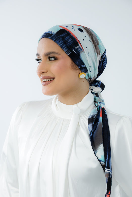 Turban with Tie Blue & Orange