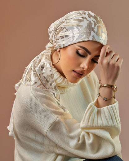 Turban with tie - White & Gold