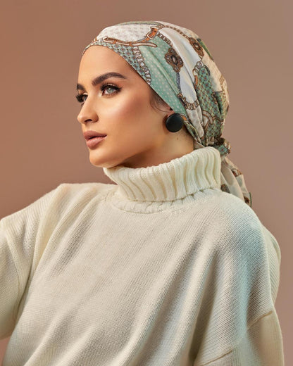 Turban with tie - Green White Brown