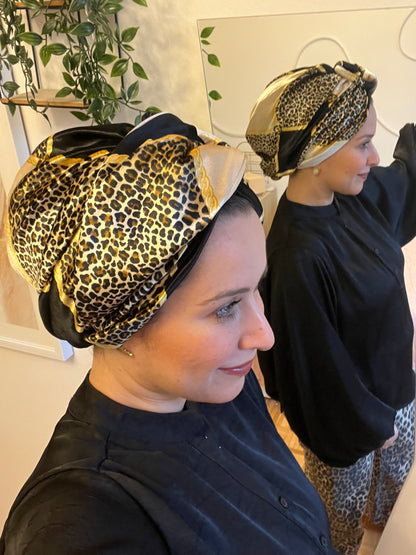 Tiger Velvet Ring Turban - Black White Gold