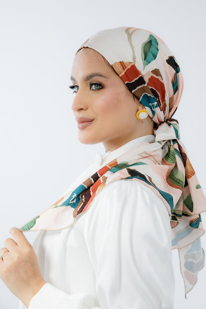 Turban with Tie Green Brown Orange Off white