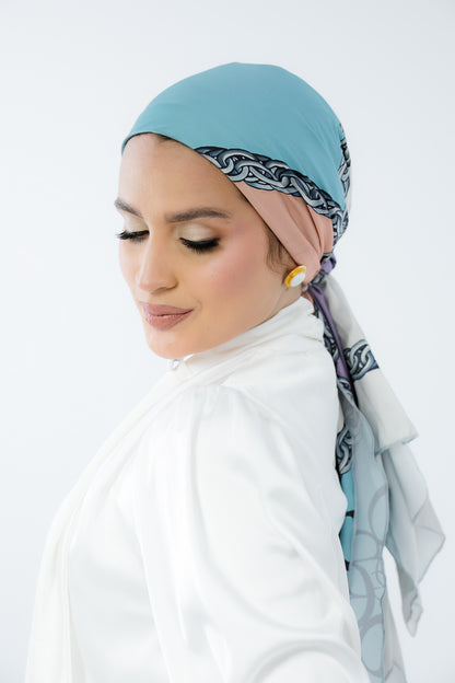 Turban with Tie Blue Peach Purple