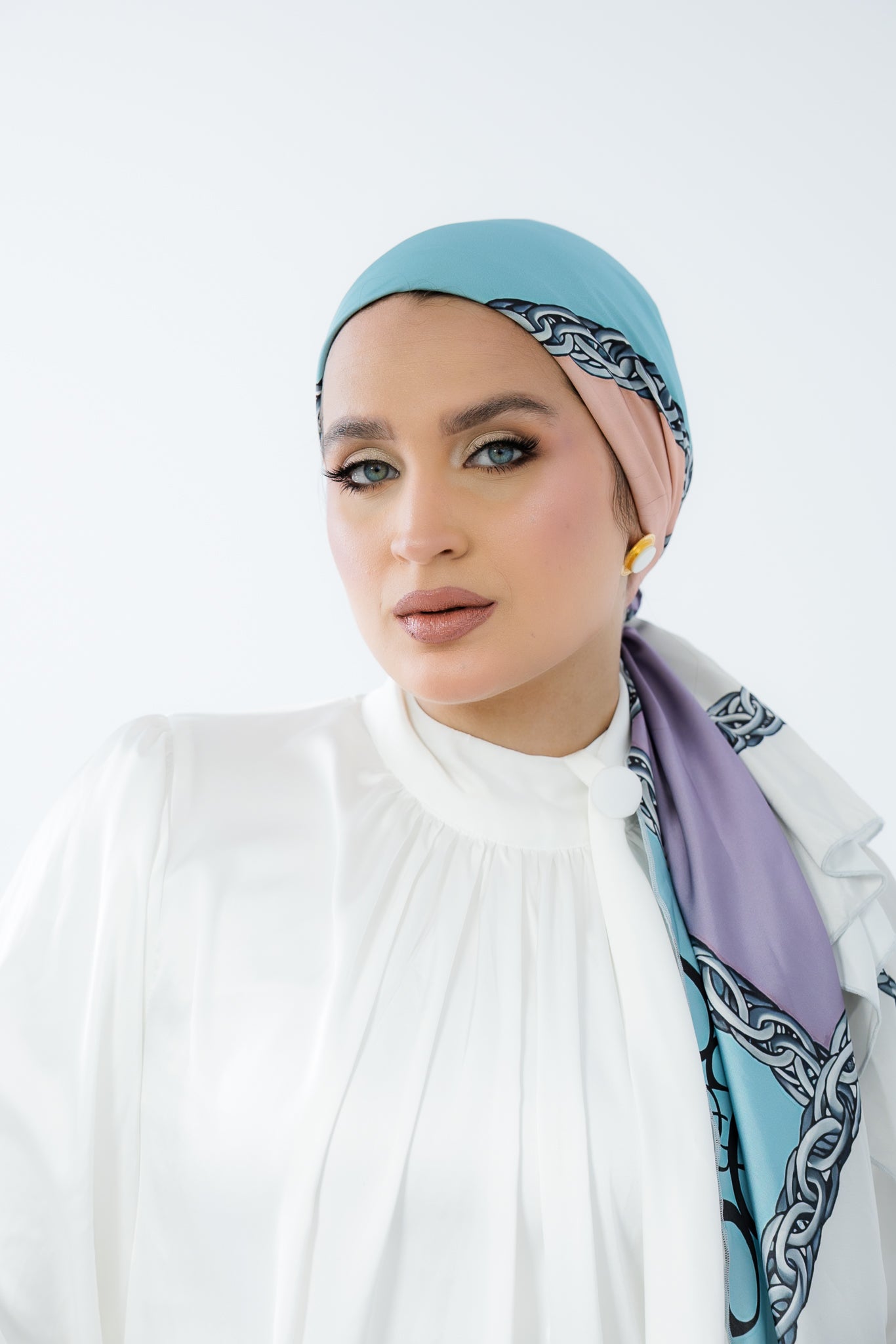 Turban with Tie Blue Peach Purple