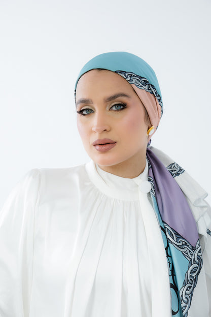Turban with Tie Blue Peach Purple