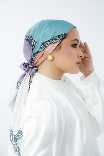 Turban with Tie Blue Peach Purple