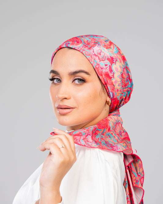 Turban with Tie Red Blue Peach
