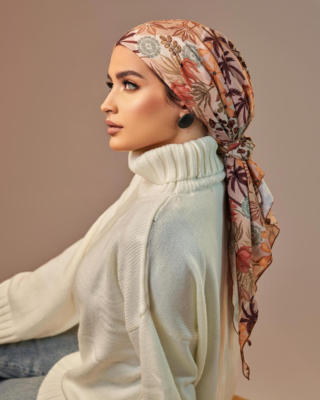 Turban with tie - Orange Green brown