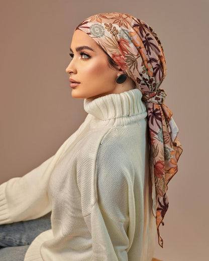 Turban with tie - Orange Green brown