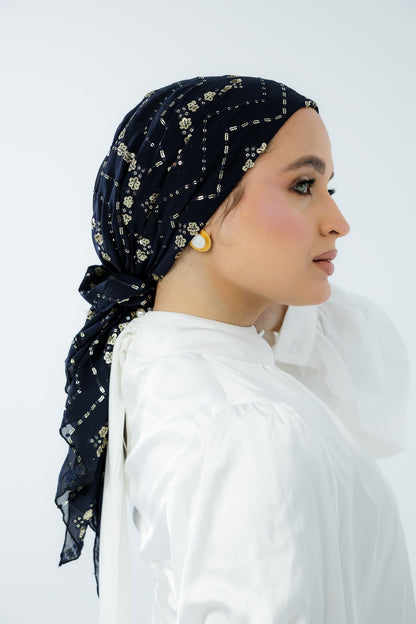 Turban with Tie Black & Gold