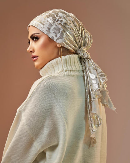 Turban with tie - White & Gold