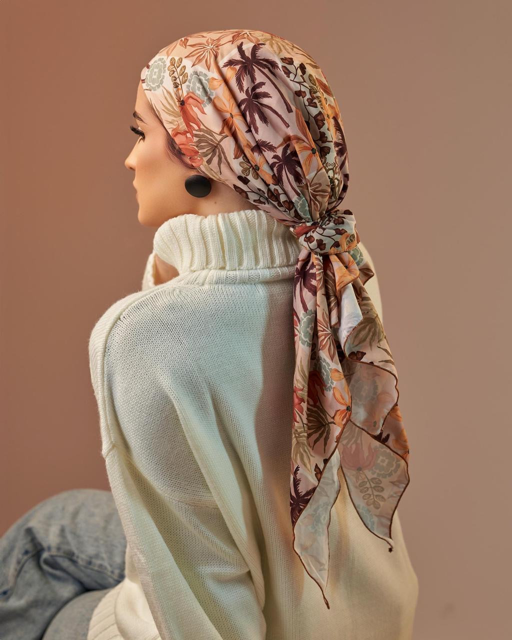 Turban with tie - Orange Green brown