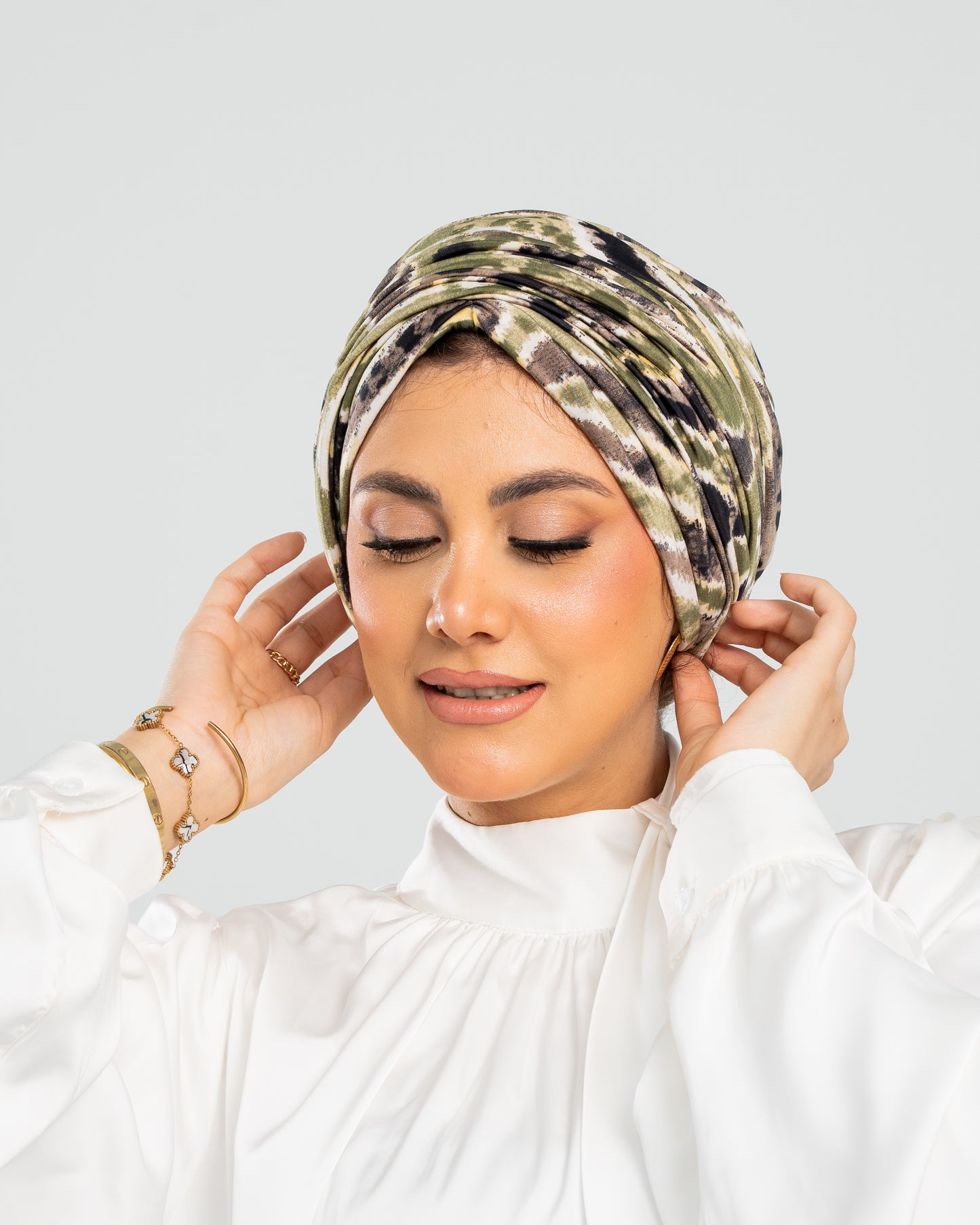 Turban with Bandana Olive Green Beige Black