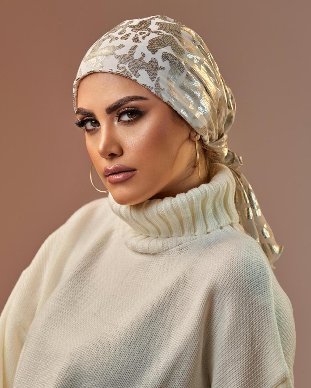 Turban with tie - White & Gold