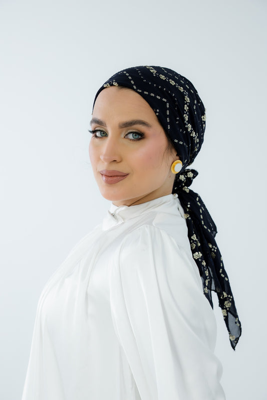 Turban with Tie Black & Gold