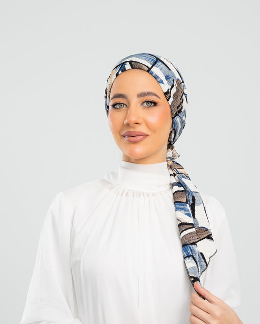 Turban with Tie Blue Beige Off white