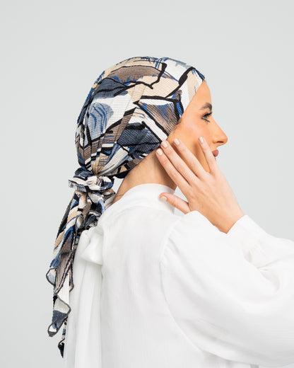 Turban with Tie Blue Beige Off white