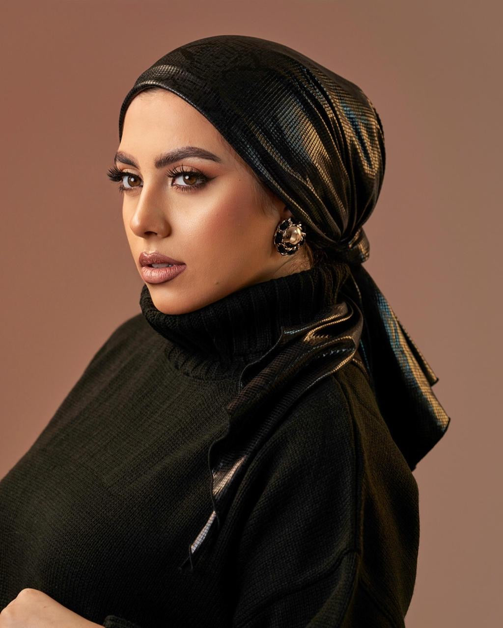 Turban with tie - Leather Black