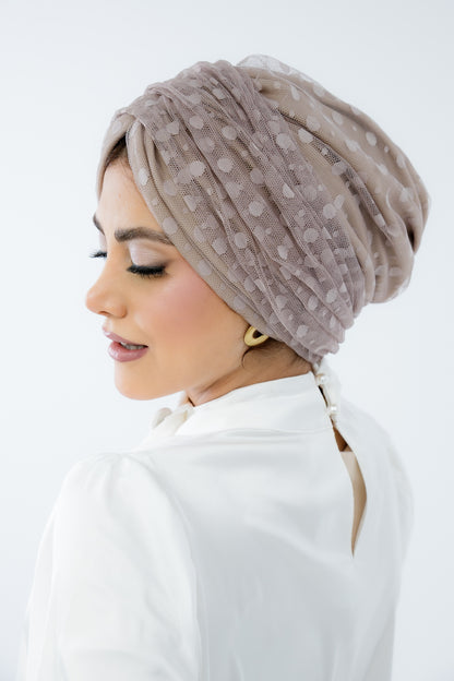 Turban with Bandana Coffee Tulle