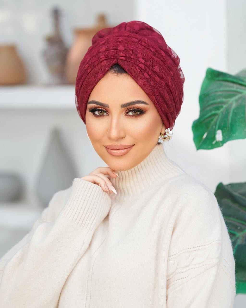 Red Tulle Turban