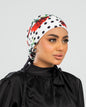 Turban with Tie White Red Black Dots
