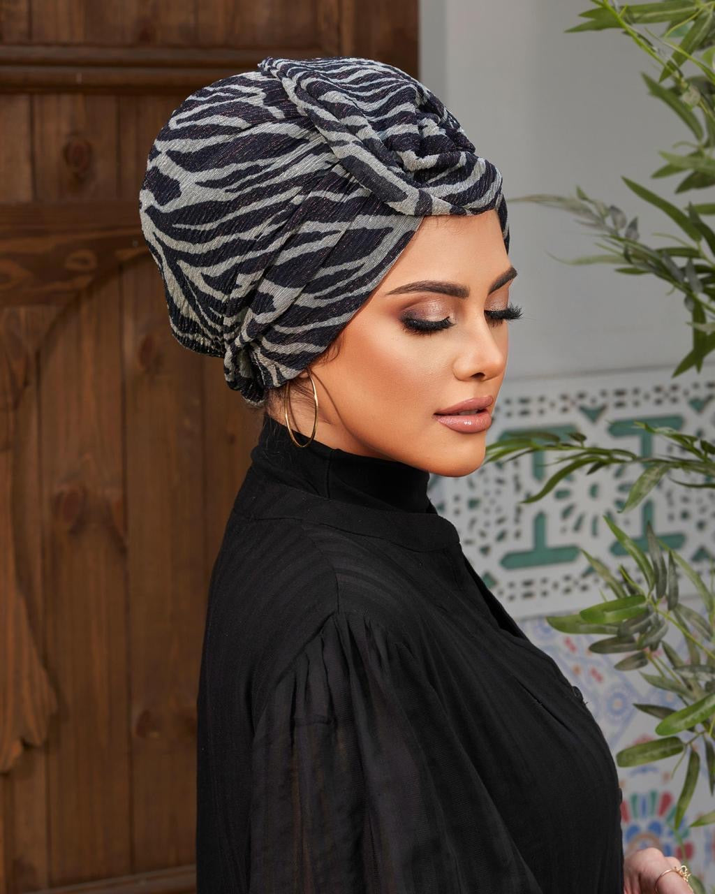 Sparkling Black & White Turban