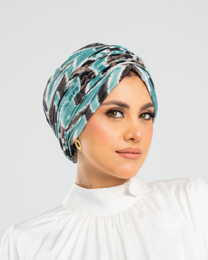 Turban with Bandana Blue Black Beige