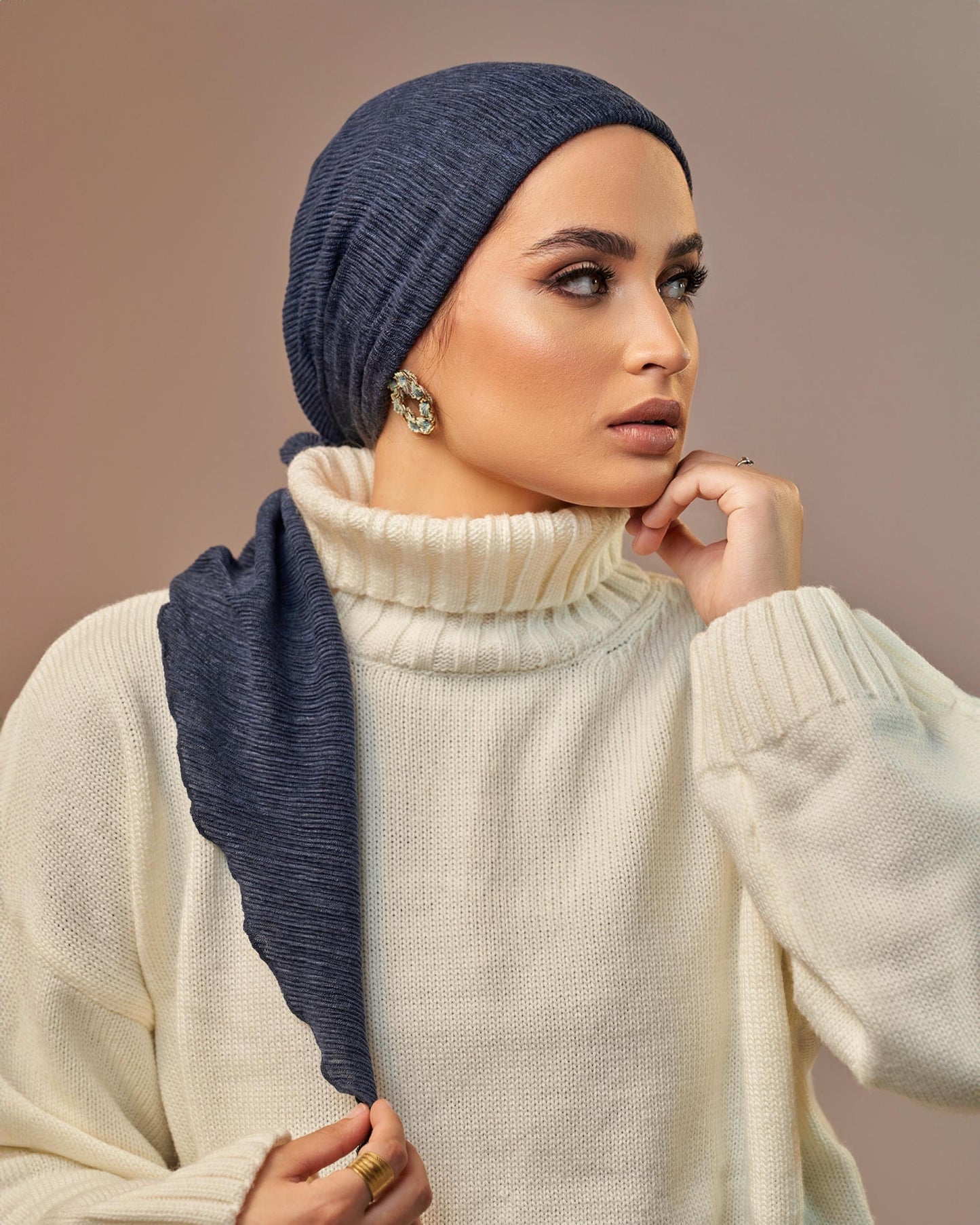 Turban with tie - Navy blue
