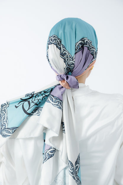 Turban with Tie Blue Peach Purple