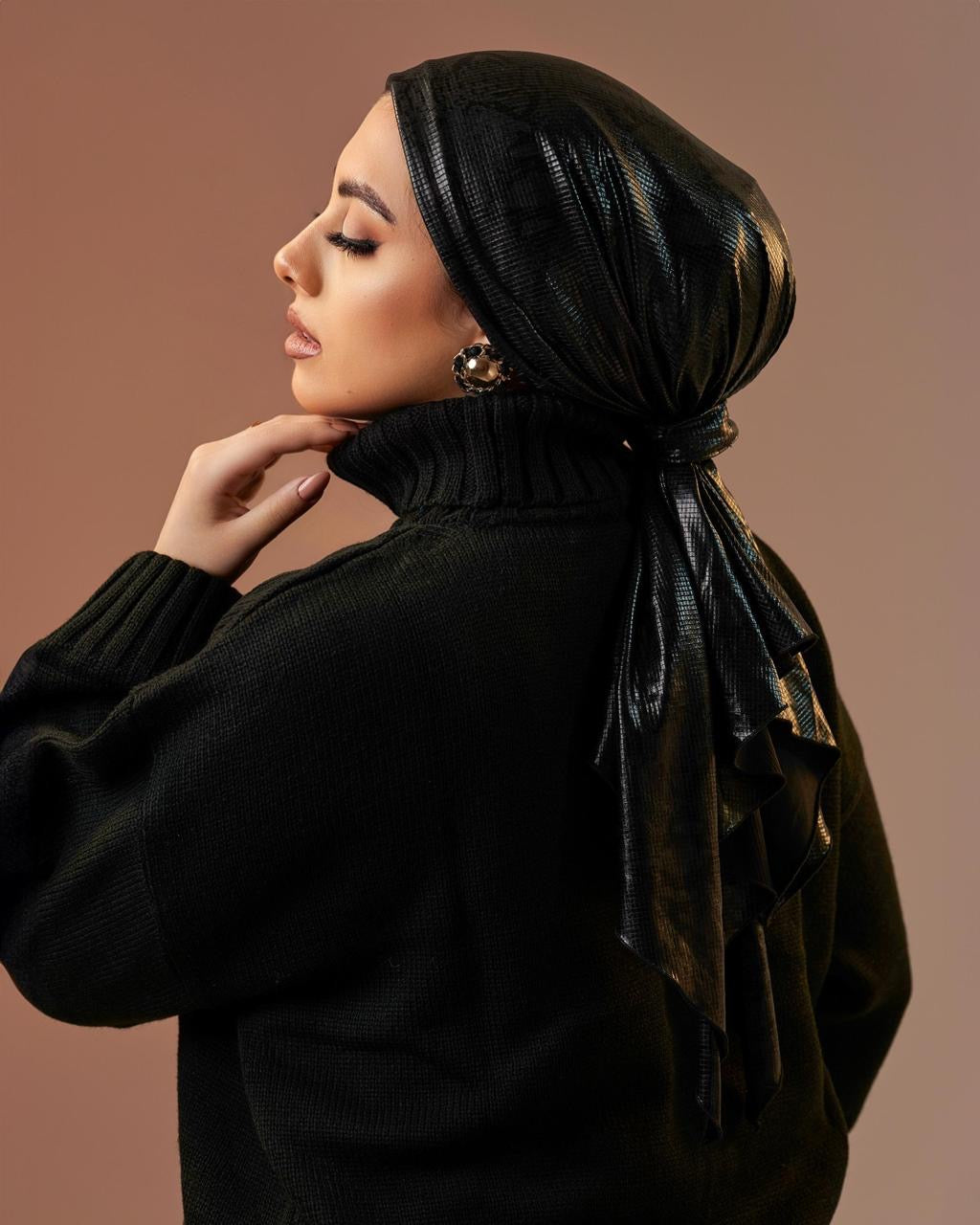Turban with tie - Leather Black