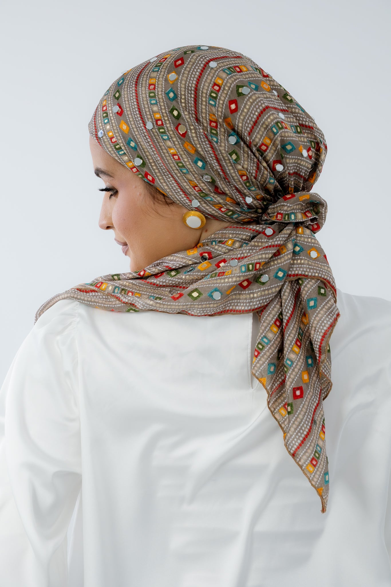 Turban with Tie Beige Blue Yellow Red Orange