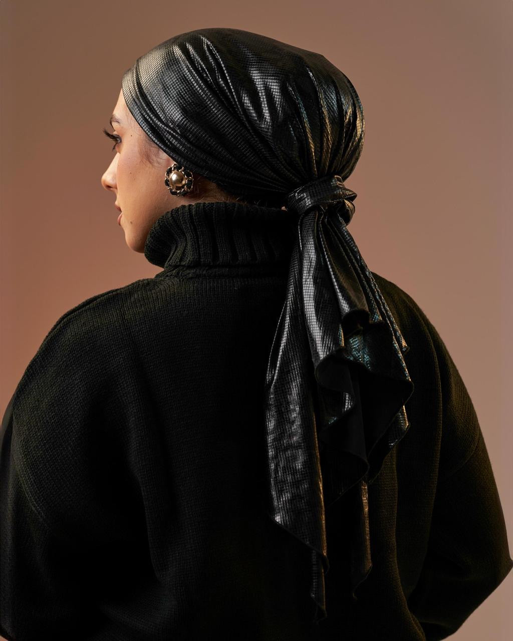 Turban with tie - Leather Black