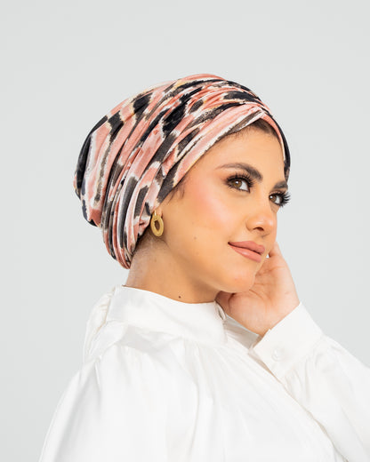 Turban with Bandana Peach Black Beige