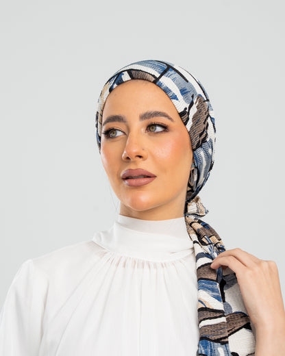 Turban with Tie Blue Beige Off white