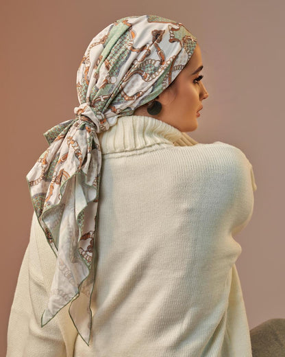 Turban with tie - Green White Brown