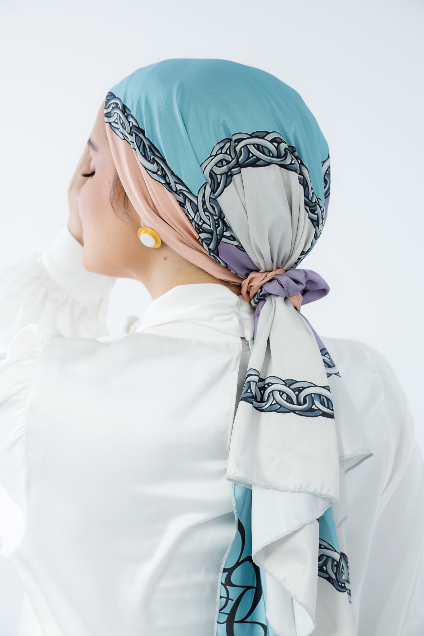 Turban with Tie Blue Peach Purple