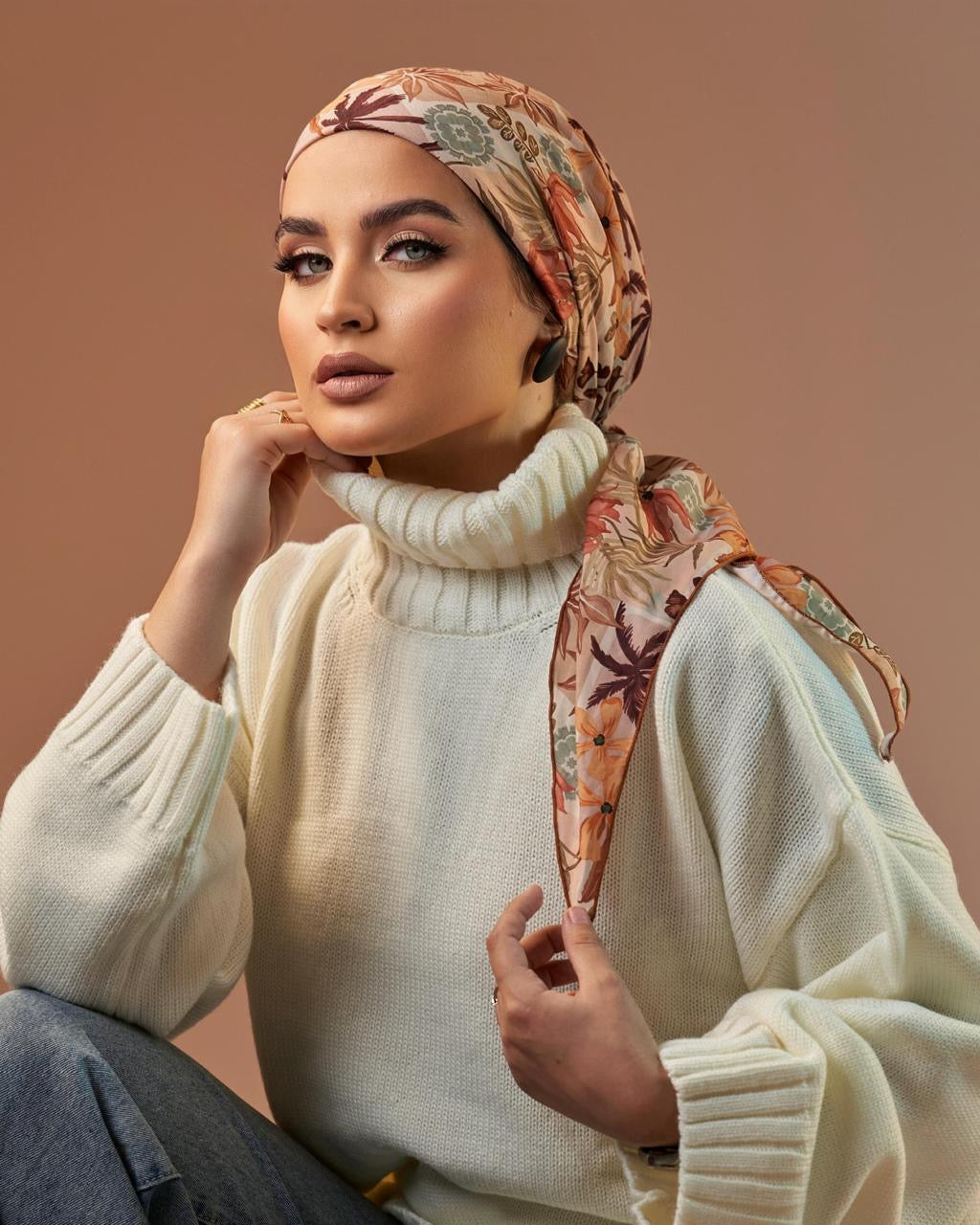 Turban with tie - Orange Green brown