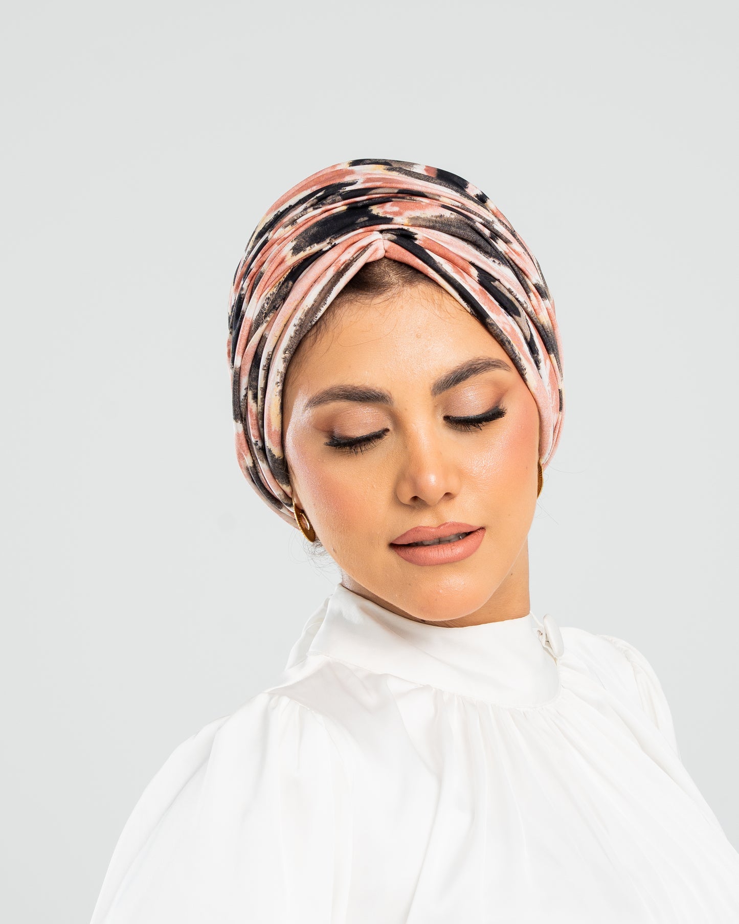 Turban with Bandana Peach Black Beige