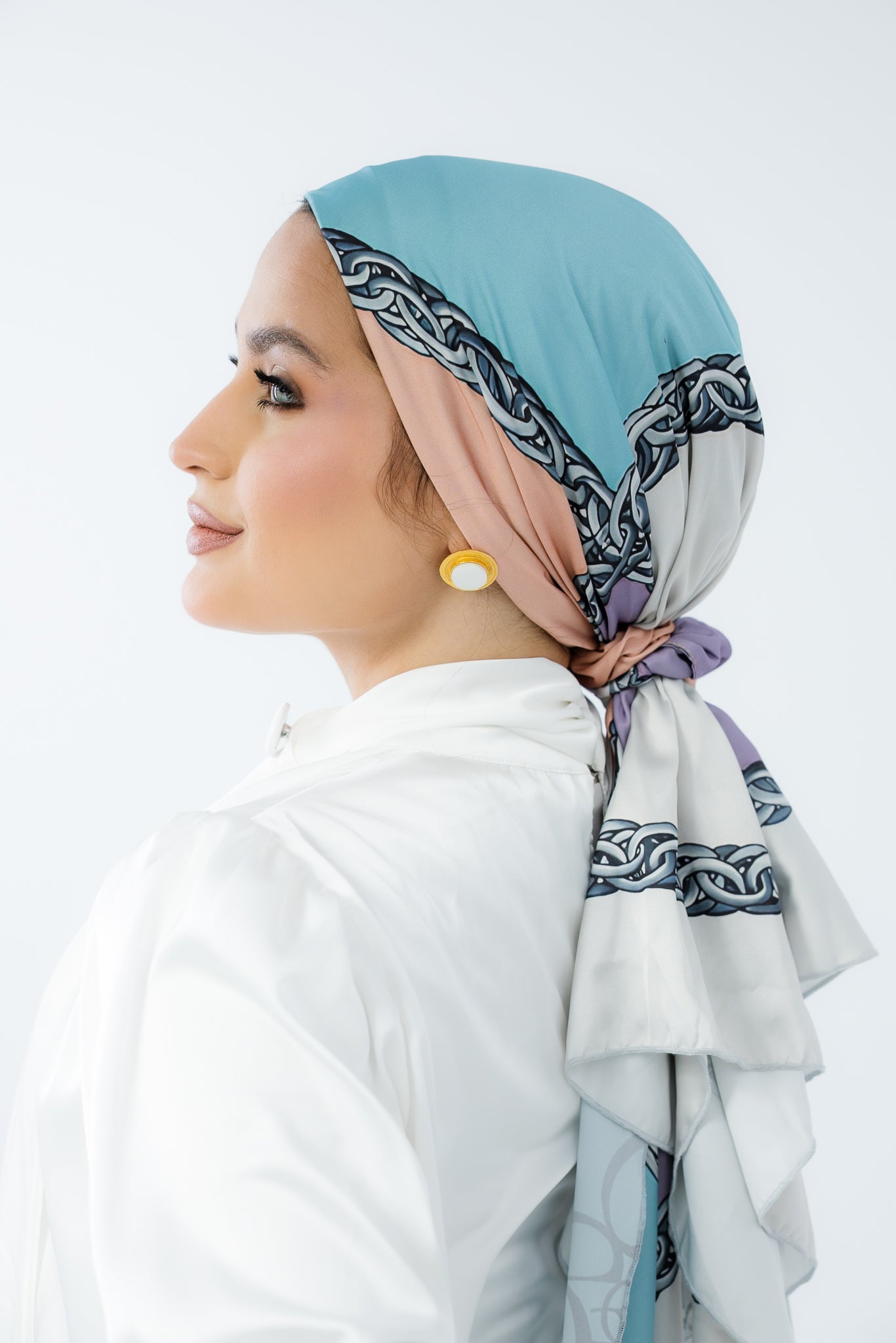 Turban with Tie Blue Peach Purple