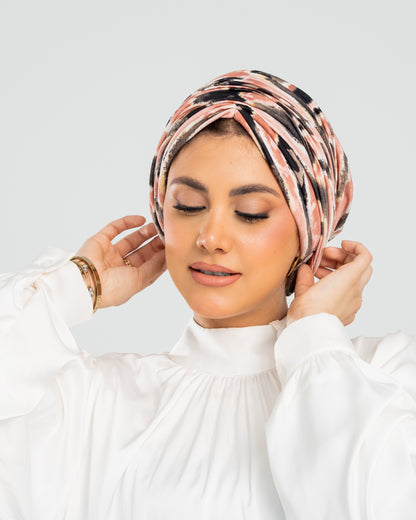 Turban with Bandana Peach Black Beige