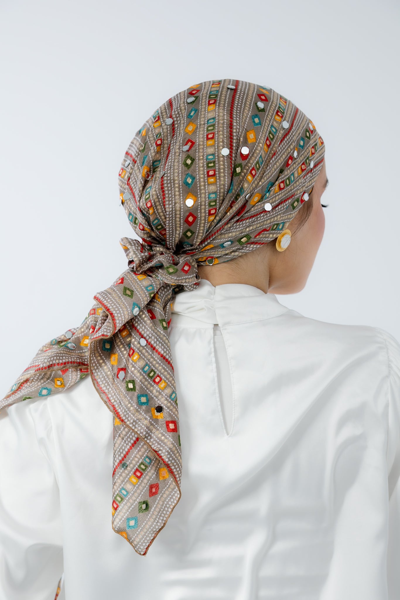 Turban with Tie Beige Blue Yellow Red Orange