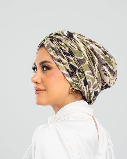 Turban with Bandana Olive Green Beige Black