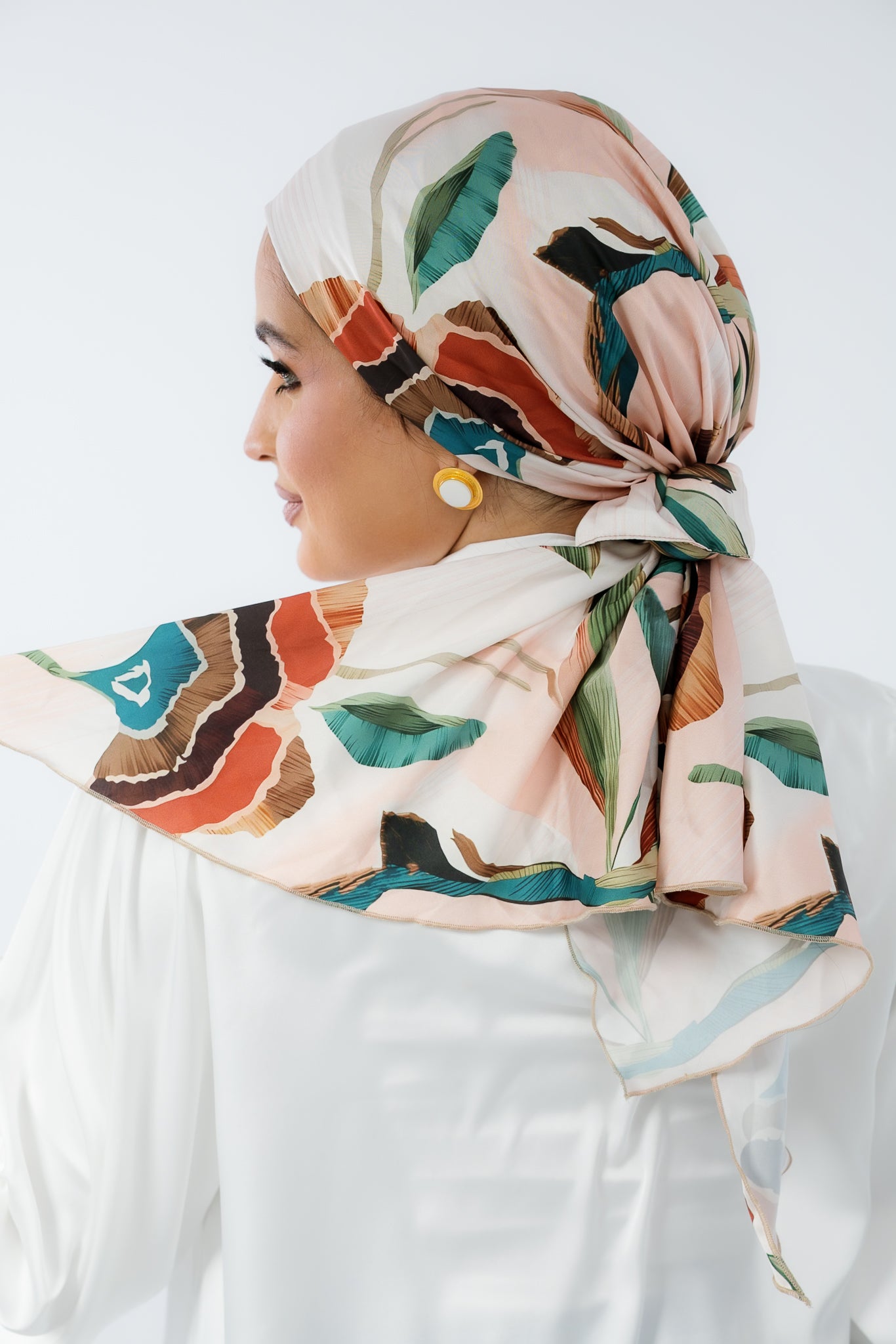 Turban with Tie Green Brown Orange Off white