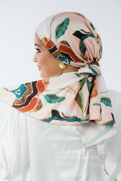 Turban with Tie Green Brown Orange Off white